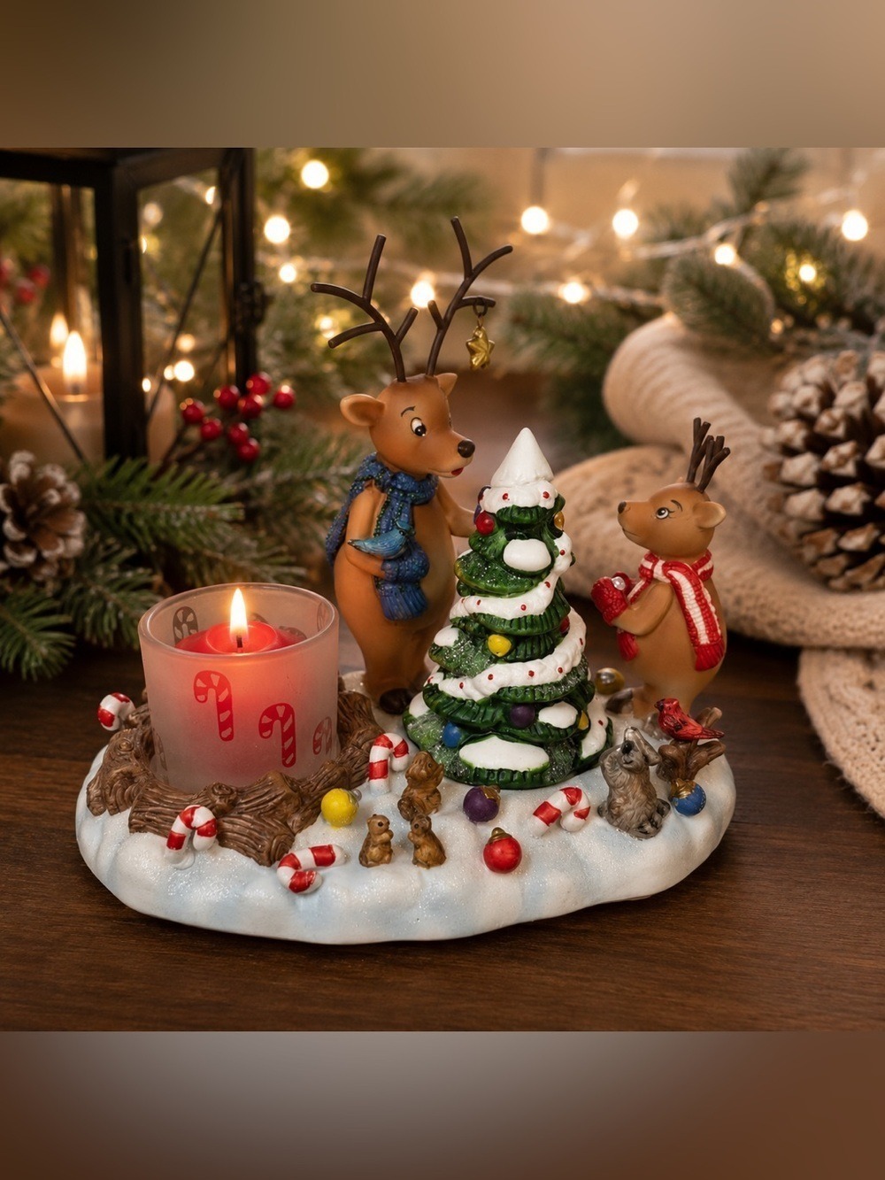 Partylite Reindeer Decorating Tree Votive Candle Holder Christmas Scene Box